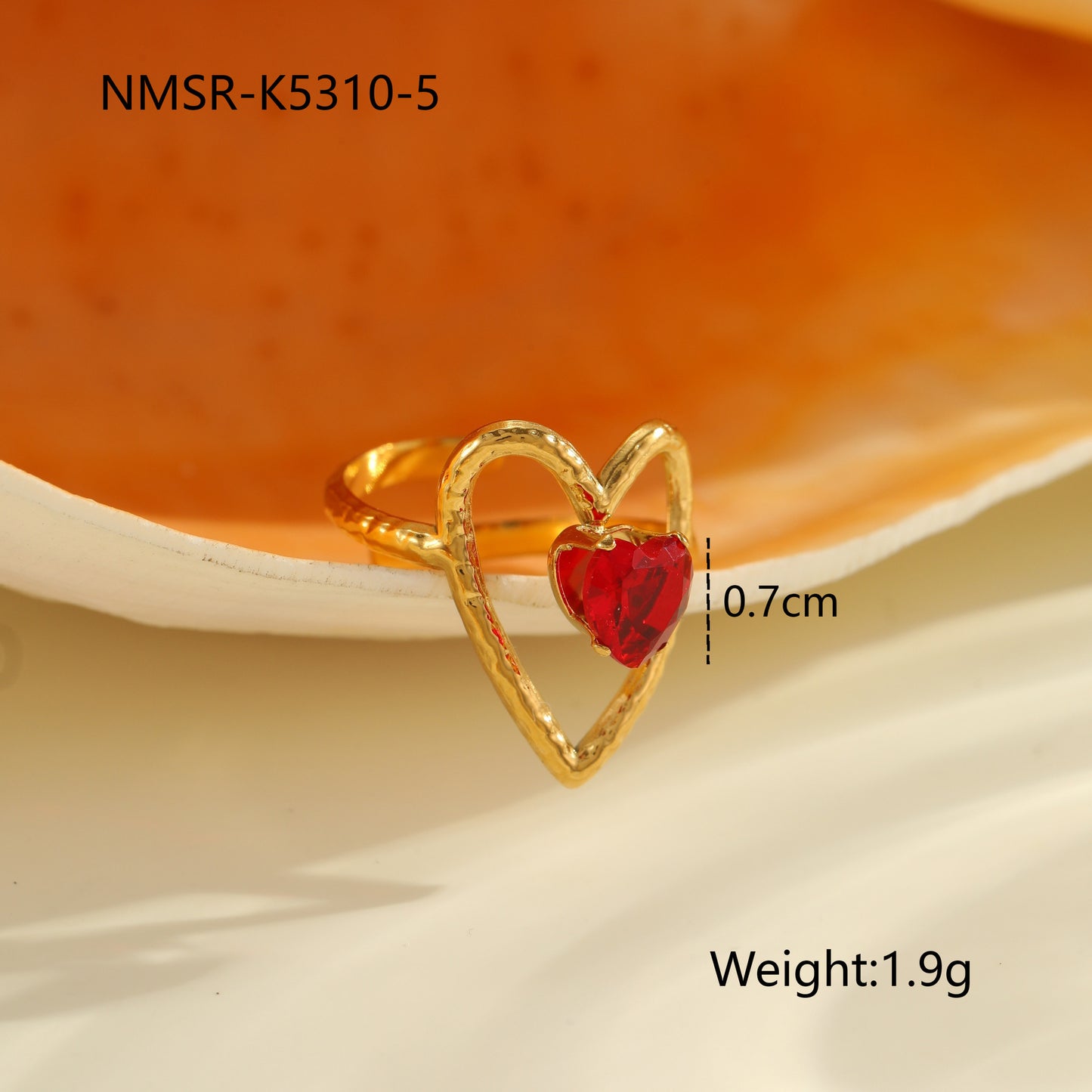 Red Zircon Ring - Titanium Steel Open-end Bold Geometric Design