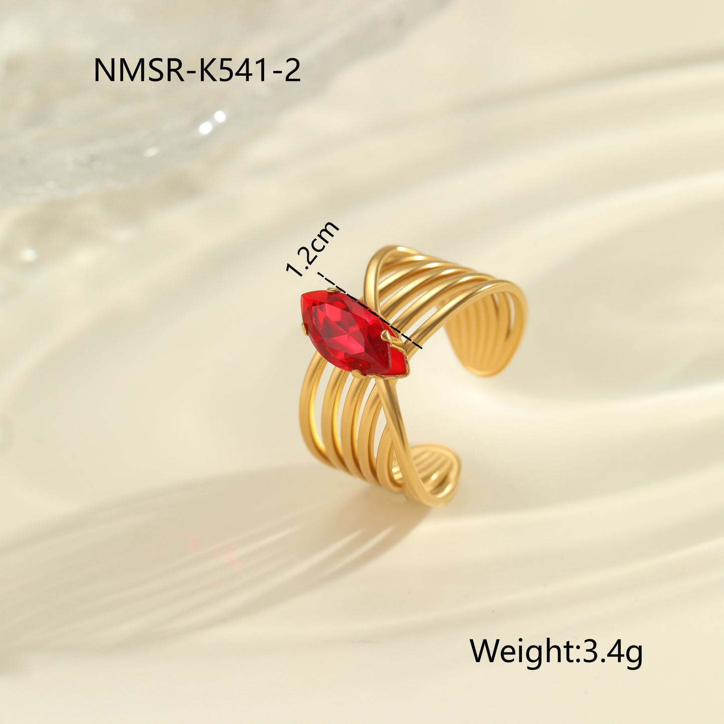 Red Zircon Ring - Titanium Steel Open-end Bold Geometric Design
