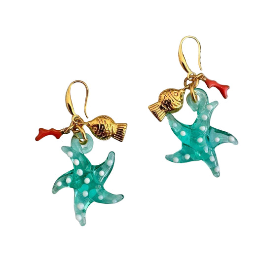 Marine Life Stainless Steel Earrings - Starfish Goldfish Seahorse Coral
