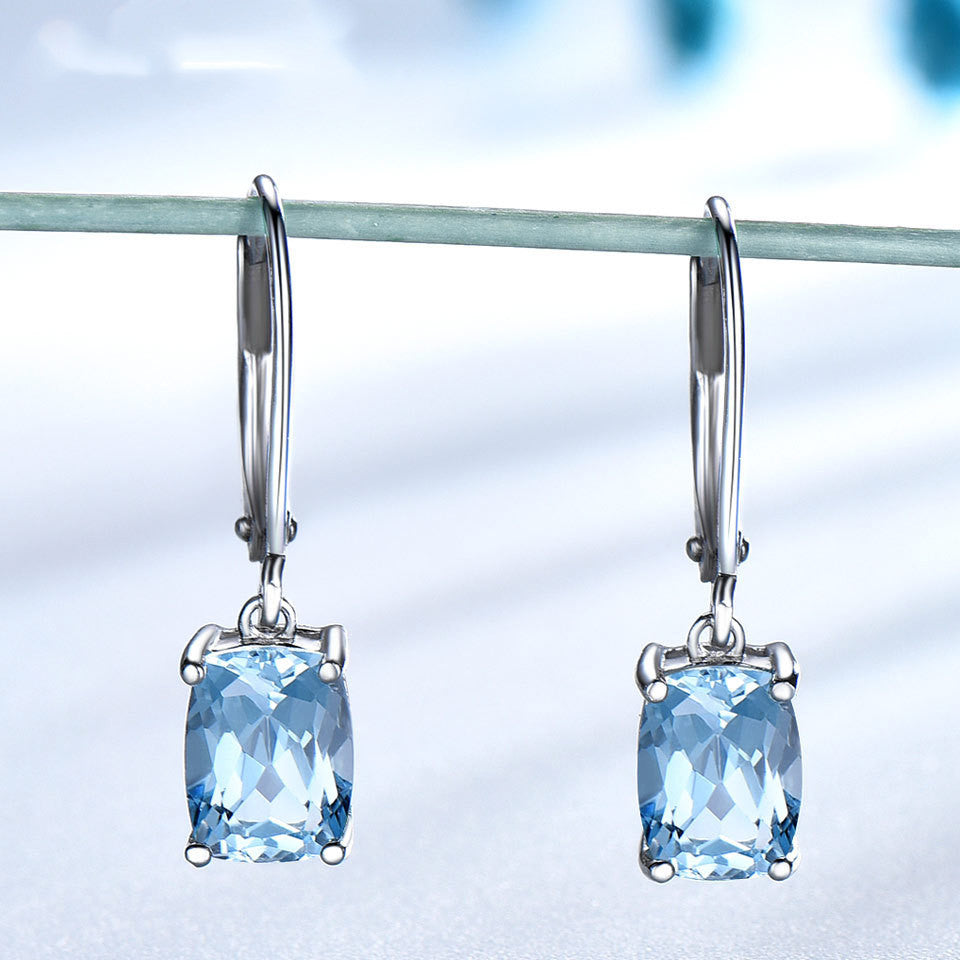 925 Sterling Silver Topaz Pendant Earrings - Blue Gemstone Luxury Jewelry USA
