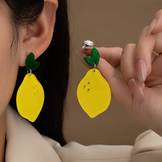 Cute Lemon Earrings - Women's Summer Acrylic Handmade Fruit Style