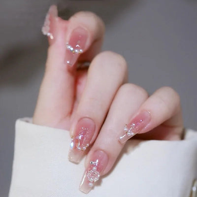 Square Head Flower Design Fake Nail Tips Acrylic Floral Wearable Ballet False Nail Artificial Full Cover Press on Nails