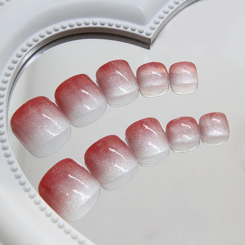 Toenail Holiday Press on Nails Cat Eye Red Gradient Beautiful Nails
