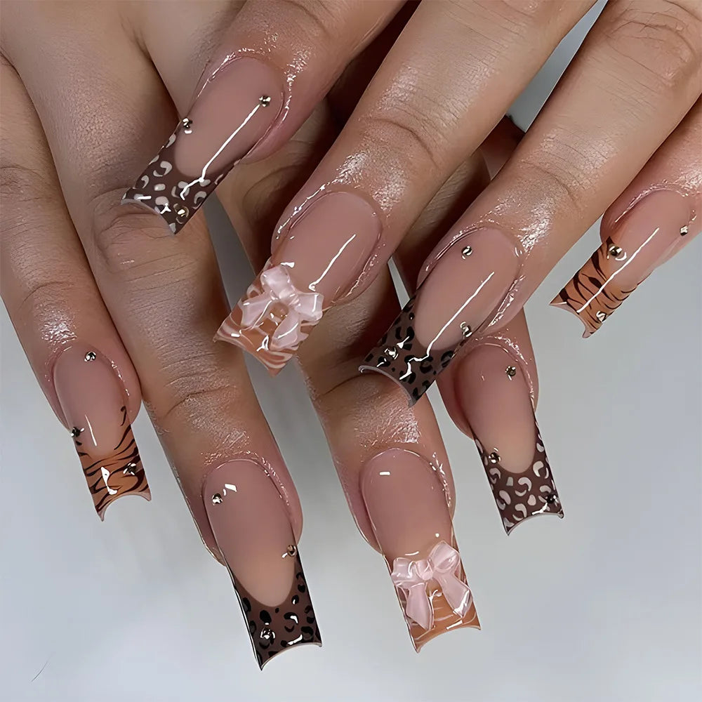 Sweet Medium Square False Nails with Glue Blush Pink Flowers Fake Nails Press on Nails