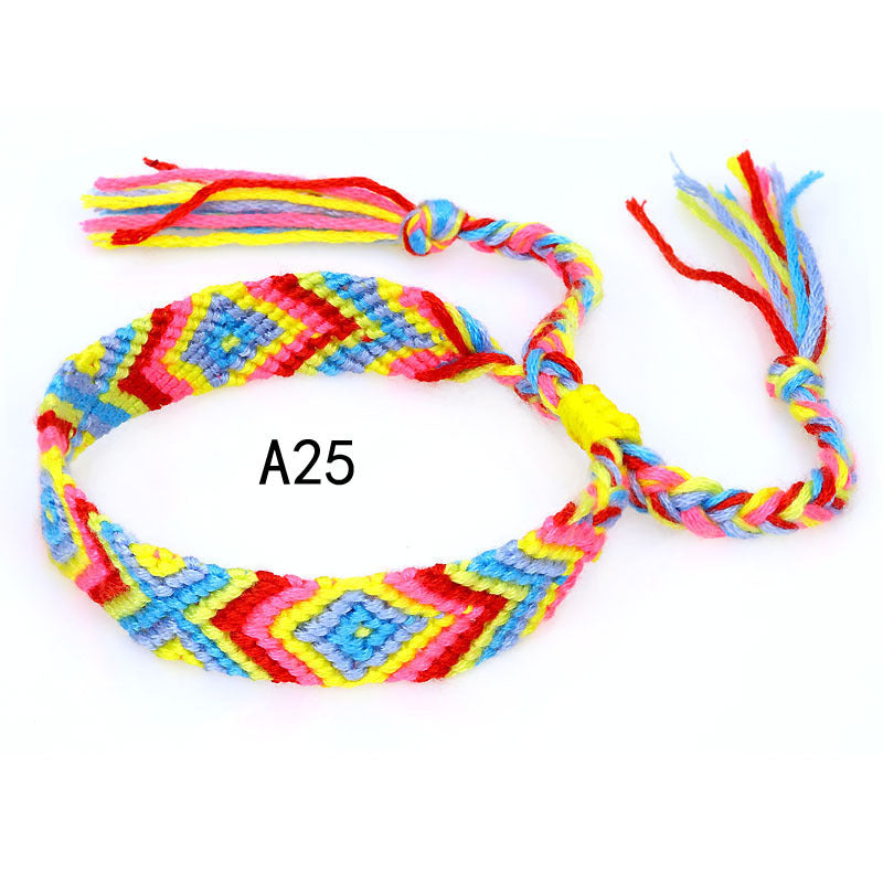 Colorful Cotton Hand-Woven Bracelet - Bohemian Artisan Adjustable Jewelry USA