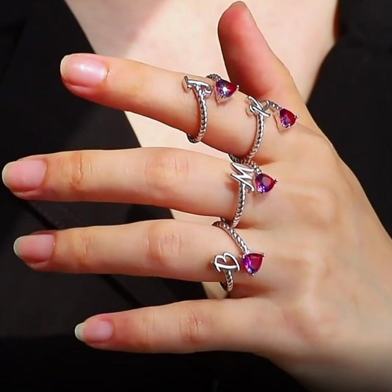 Love Letter Heart Ring - 925 Sterling Silver Fashion Statement Ring
