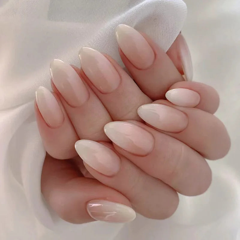 Blush Ombre Almond Press on Nails Set Nude Pink Simple Glossy