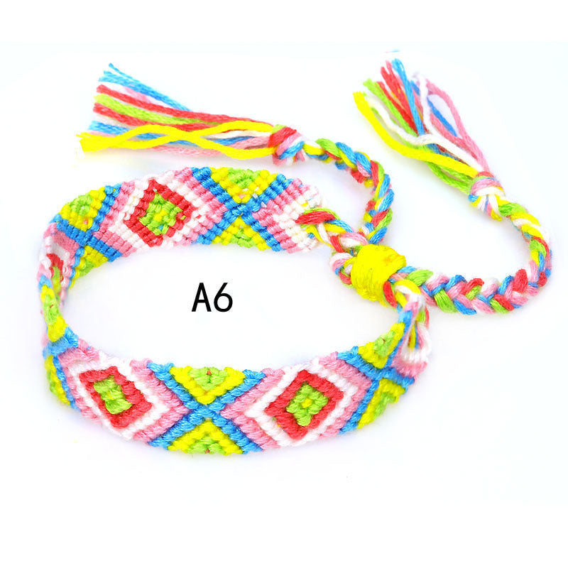 Colorful Cotton Hand-Woven Bracelet - Bohemian Artisan Adjustable Jewelry USA