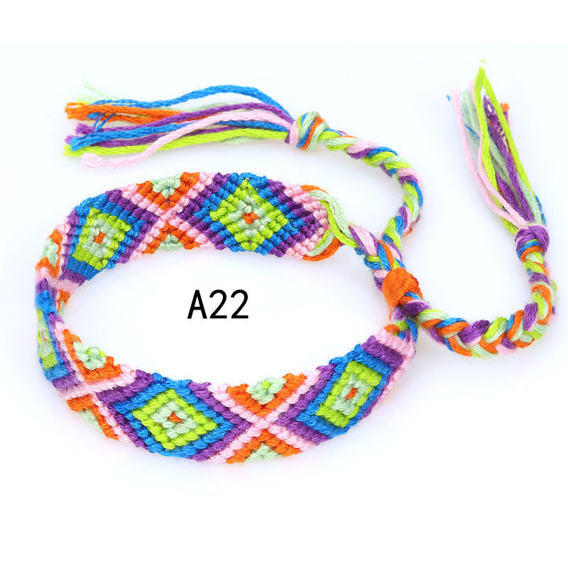 Colorful Cotton Hand-Woven Bracelet - Bohemian Artisan Adjustable Jewelry USA