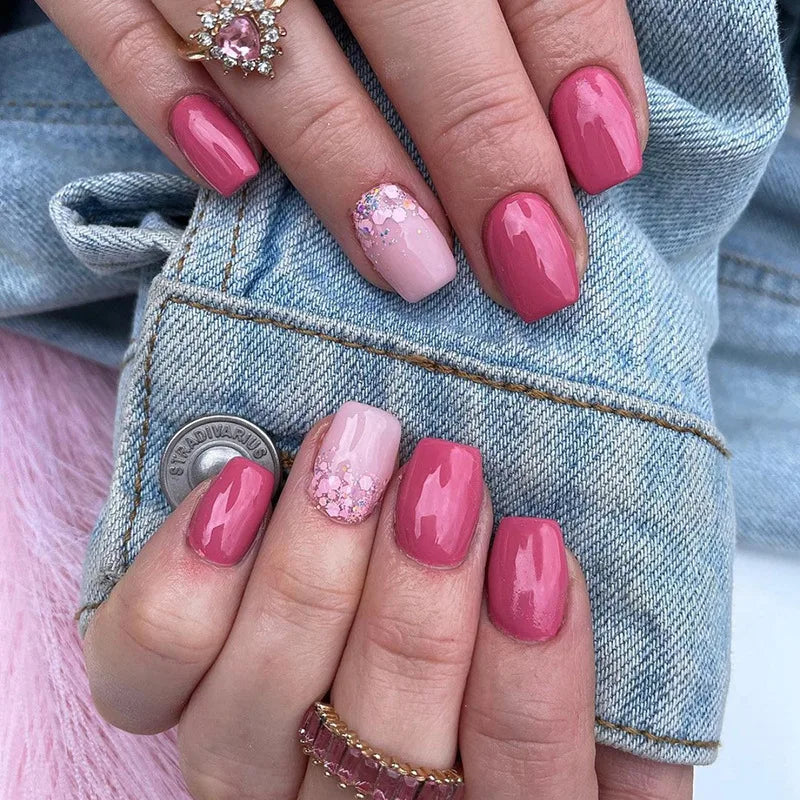 Round False Nails Green Red Wave French Tips Press on Nails