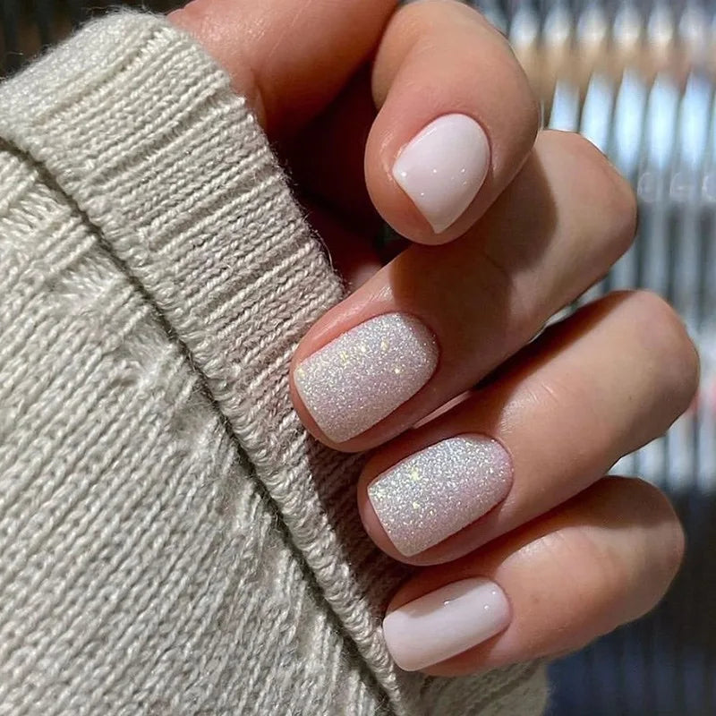 Naked Pink French White Side False Nails Short Simple Nail Beauty Press on Nails