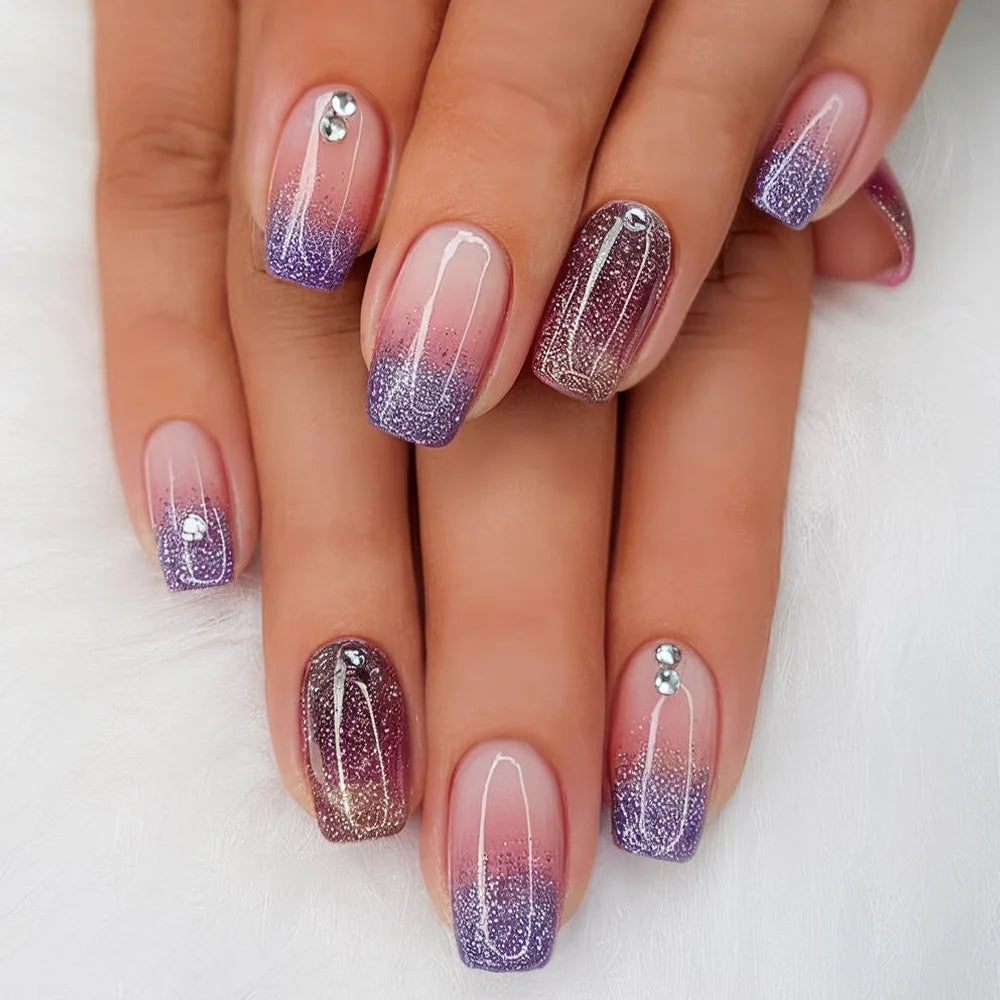 Nails with Rhinestone Sweet Cool Ballet Press on Nails Full Cover Acrylic Manicure Tips