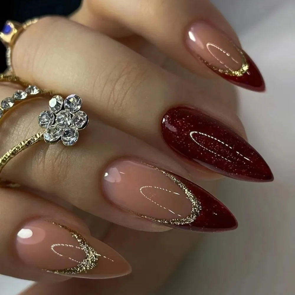 Fashion Wearable Manicure Almond Fake Nails Pointed Head Full Cover Press on Nails False Nail Girl