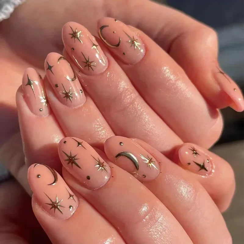 3D Silver Metallic Style French Rhinestone Stars Nail Art Y2K Fashion False Nails Detachable Finished Fake Nails Press on Nails