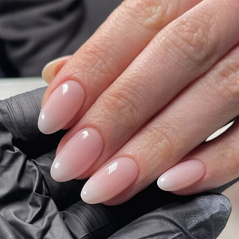 Blush Ombre Almond Press on Nails Set Nude Pink Simple Glossy