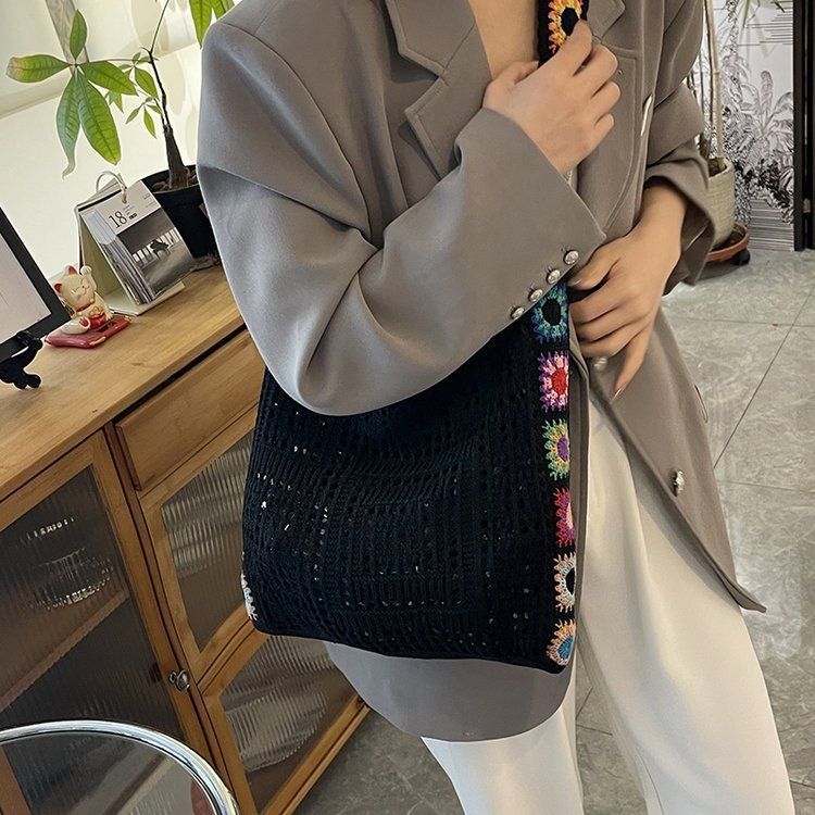 Knitted Bag Large Capacity - Women's Woven Tote Handbag
