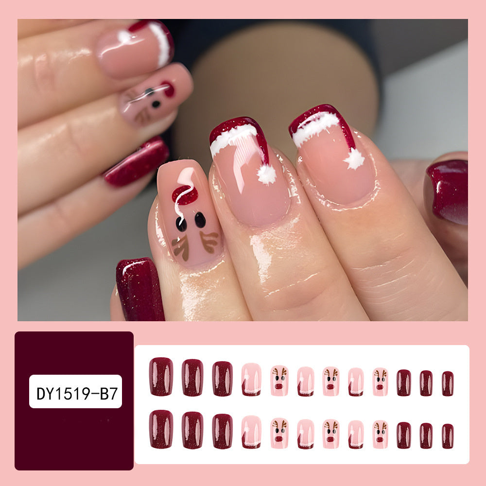 Christmas False Nails Hat Striped Snowflake Nail Art