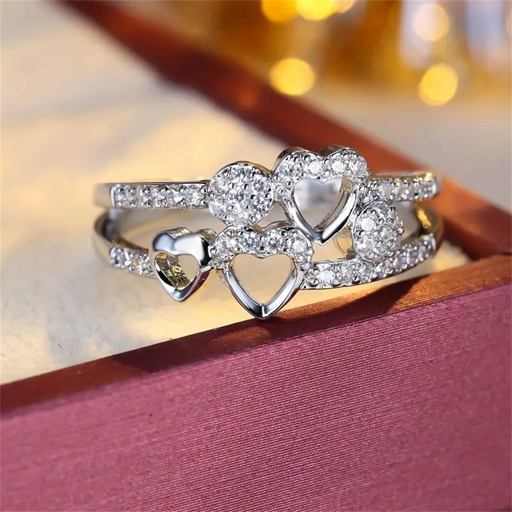 Geometric Heart Ring - Adjustable All-Match Alloy Opening Design