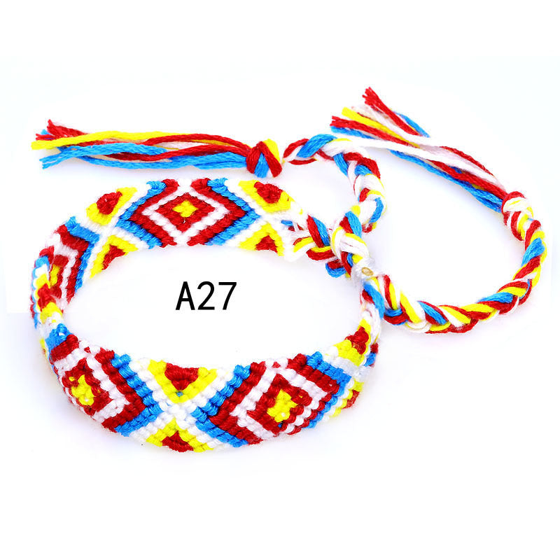 Colorful Cotton Hand-Woven Bracelet - Bohemian Artisan Adjustable Jewelry USA