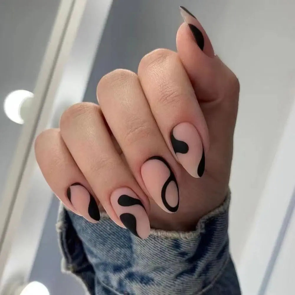 24Pcs Long Almond False Nails Various Styles French Press On Nails Newest Fake Nails DIY Manicure Detachable Nail Tips