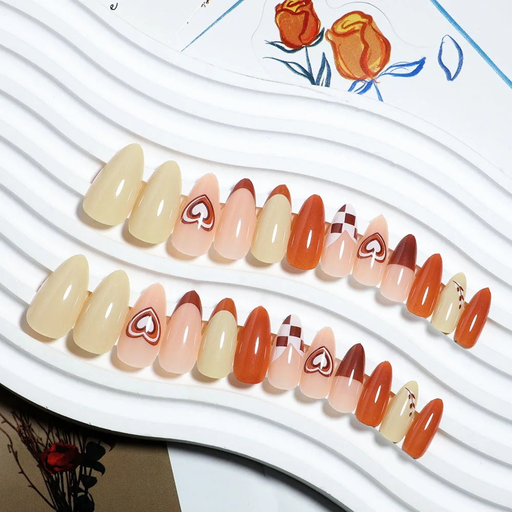 Fashion Wearable Manicure Almond Fake Nails Pointed Head Full Cover Press on Nails False Nail Girl