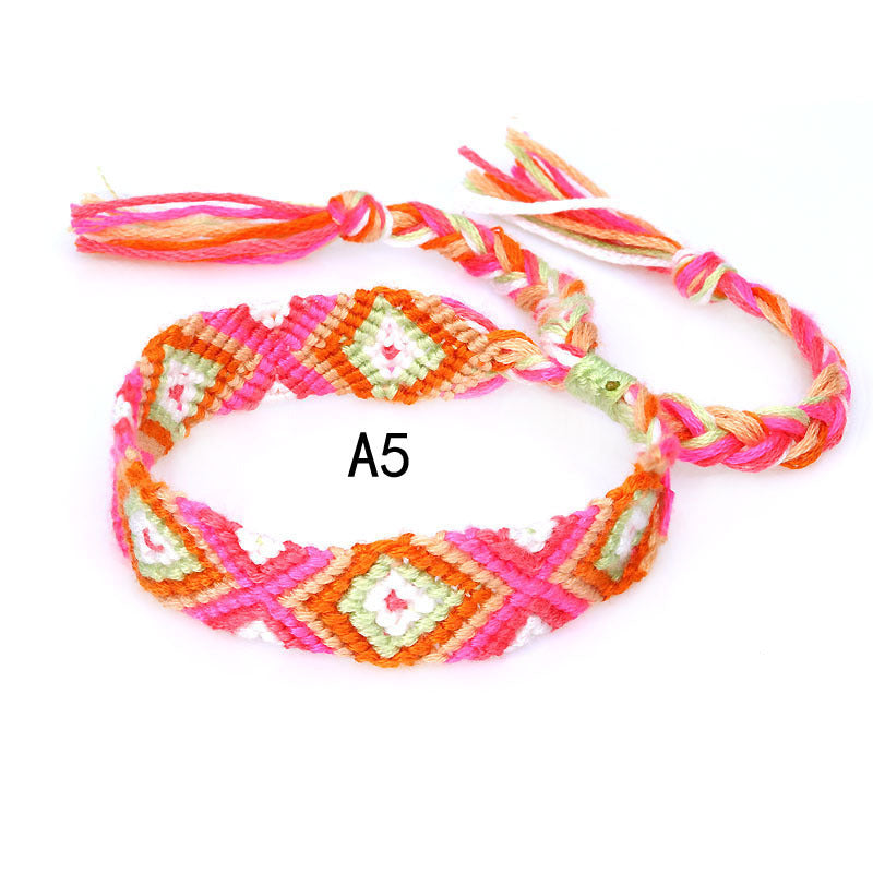 Colorful Cotton Hand-Woven Bracelet - Bohemian Artisan Adjustable Jewelry USA