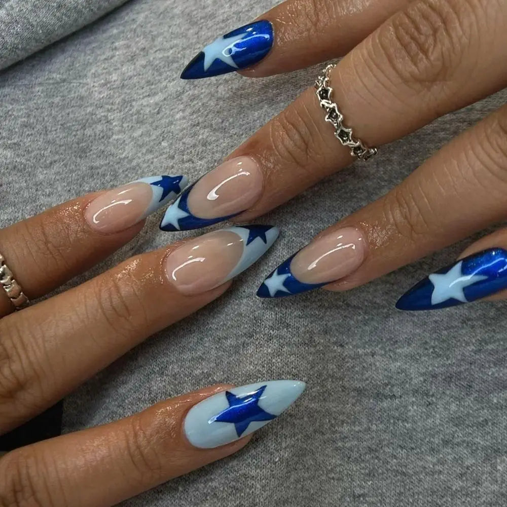 24Pcs Long Almond False Nails Various Styles French Press On Nails Newest Fake Nails DIY Manicure Detachable Nail Tips