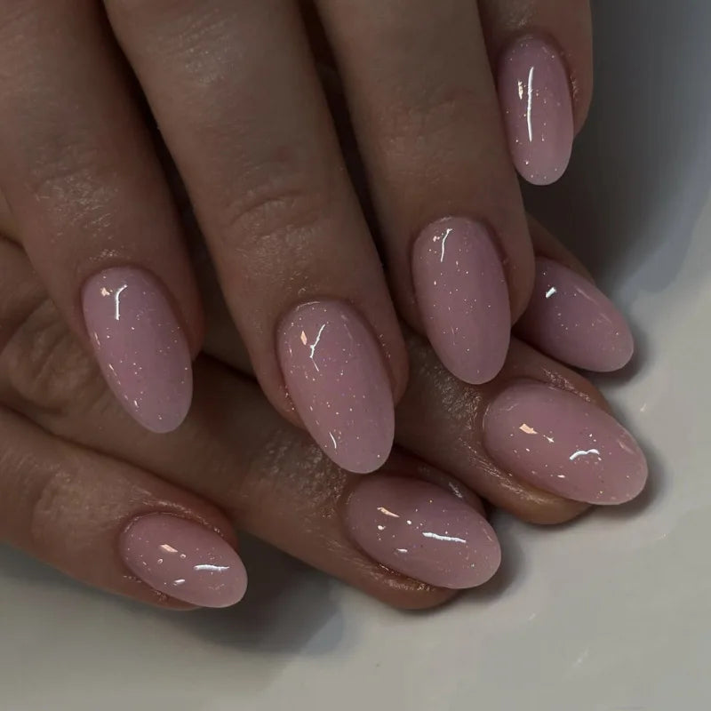 Red Pink French Polka Dot Round Dot Wearable Nail Art Short Almond Fake Nails Detachable Finished False Nails Press on Nails