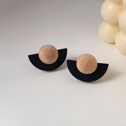 Milk Apricot Semicircle Earrings - 925 Silver Needle Contrast Color Studs