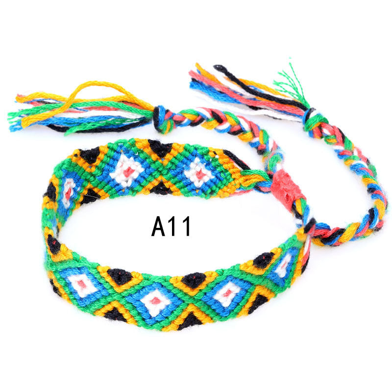 Colorful Cotton Hand-Woven Bracelet - Bohemian Artisan Adjustable Jewelry USA