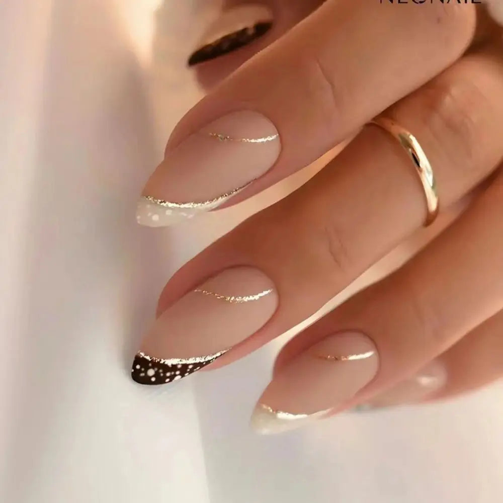 24Pcs Long Almond False Nails Various Styles French Press On Nails Newest Fake Nails DIY Manicure Detachable Nail Tips