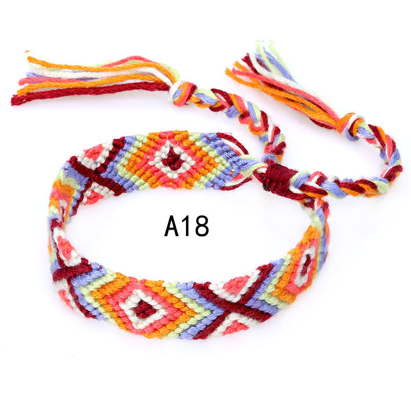 Colorful Cotton Hand-Woven Bracelet - Bohemian Artisan Adjustable Jewelry USA