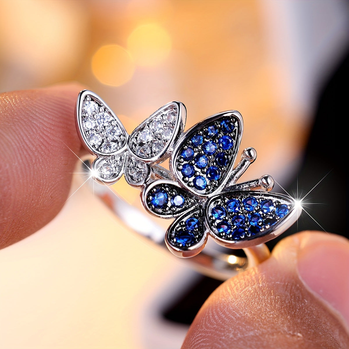 Blue Butterfly Ring - Electroplated Copper Women's Nature Design