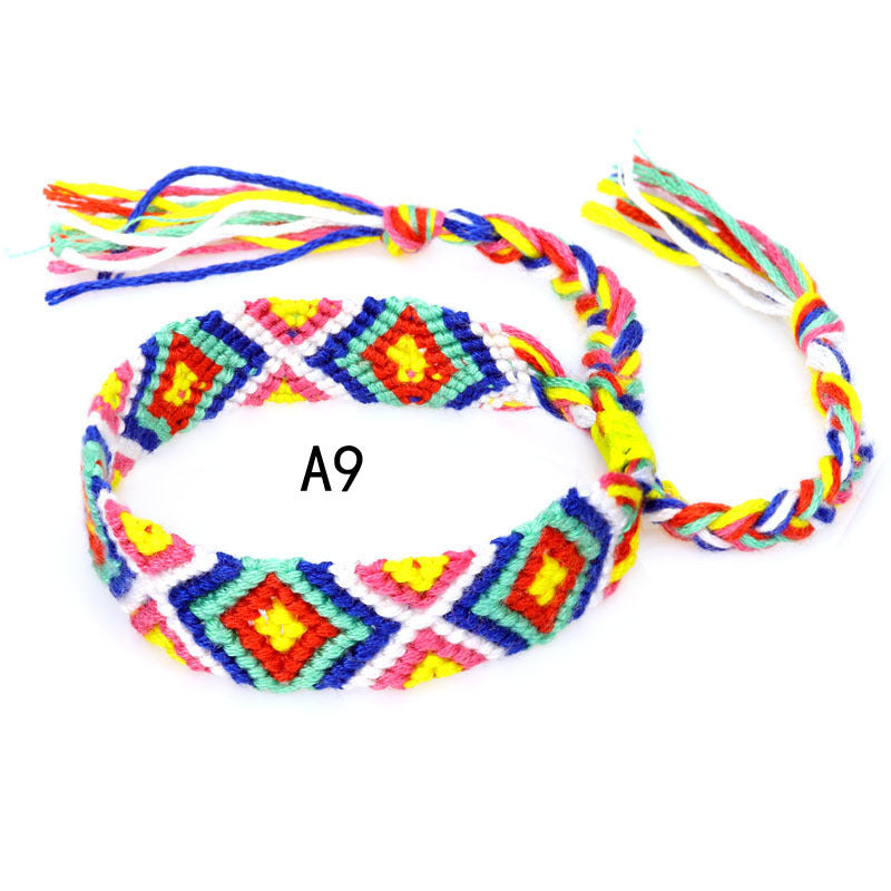 Colorful Cotton Hand-Woven Bracelet - Bohemian Artisan Adjustable Jewelry USA
