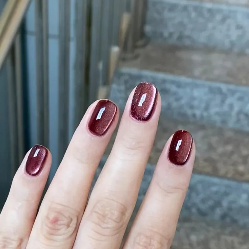 24Pcs Short False Nails Press on Nails Solid Color Cat Eye Design with Jelly Glue Square False Nail Wearable Acrylic Manicure