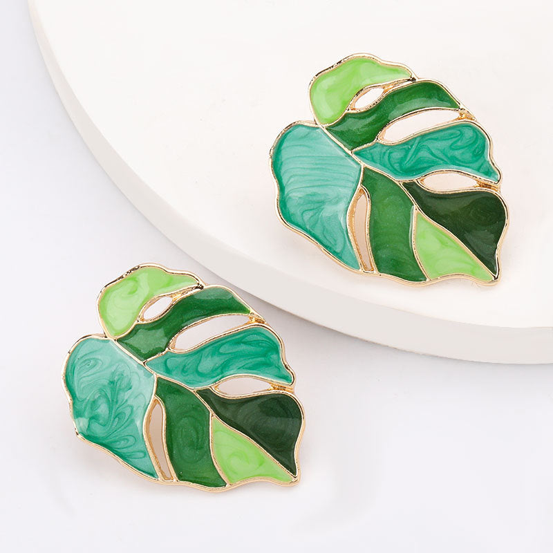 Alloy Dripping Leaf-shaped Earrings - Girlish Nature Statement Jewelry USA