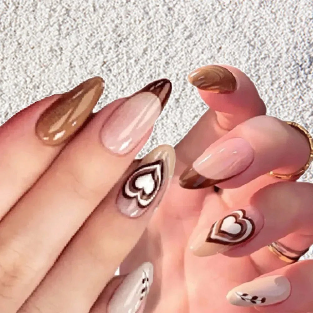 Fashion Wearable Manicure Almond Fake Nails Pointed Head Full Cover Press on Nails False Nail Girl