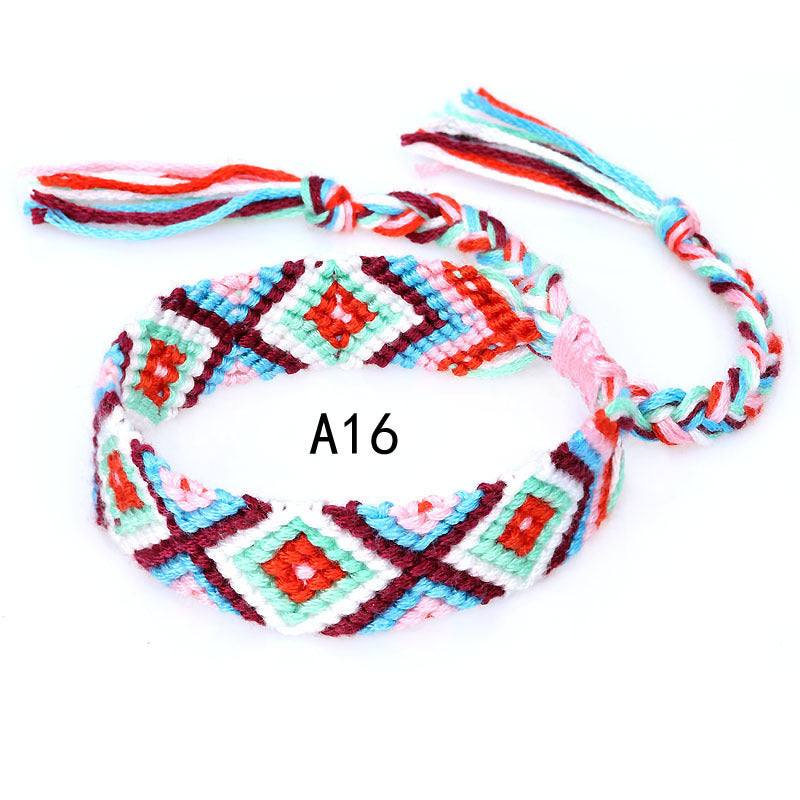 Colorful Cotton Hand-Woven Bracelet - Bohemian Artisan Adjustable Jewelry USA