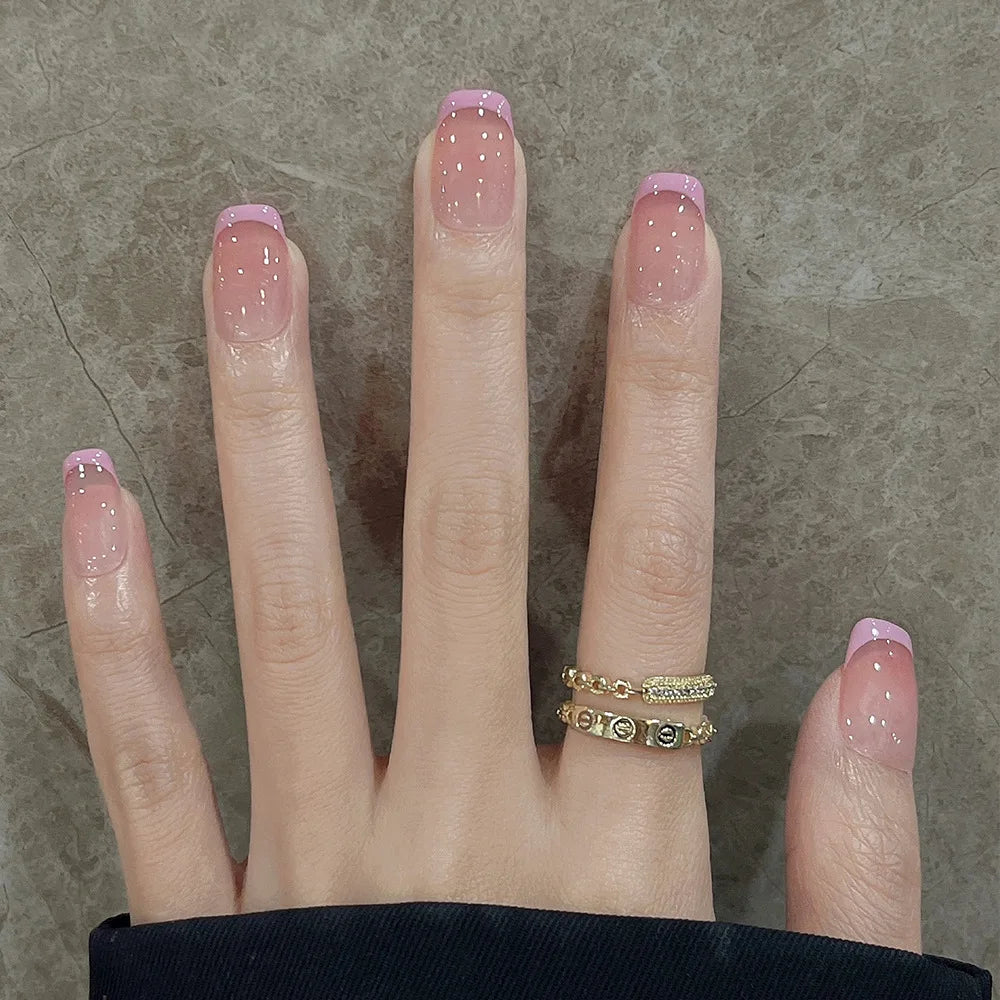 Short Square Head French Press on Fake Nail Detachable Simple Ballet Finished