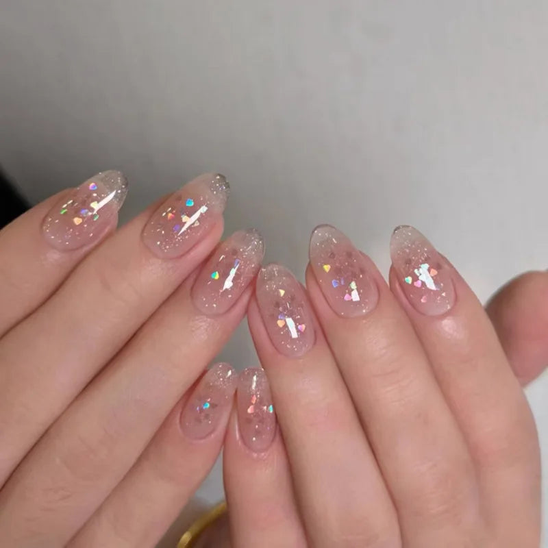 Red Pink French Polka Dot Round Dot Wearable Nail Art Short Almond Fake Nails Detachable Finished False Nails Press on Nails