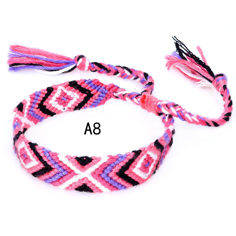 Colorful Cotton Hand-Woven Bracelet - Bohemian Artisan Adjustable Jewelry USA