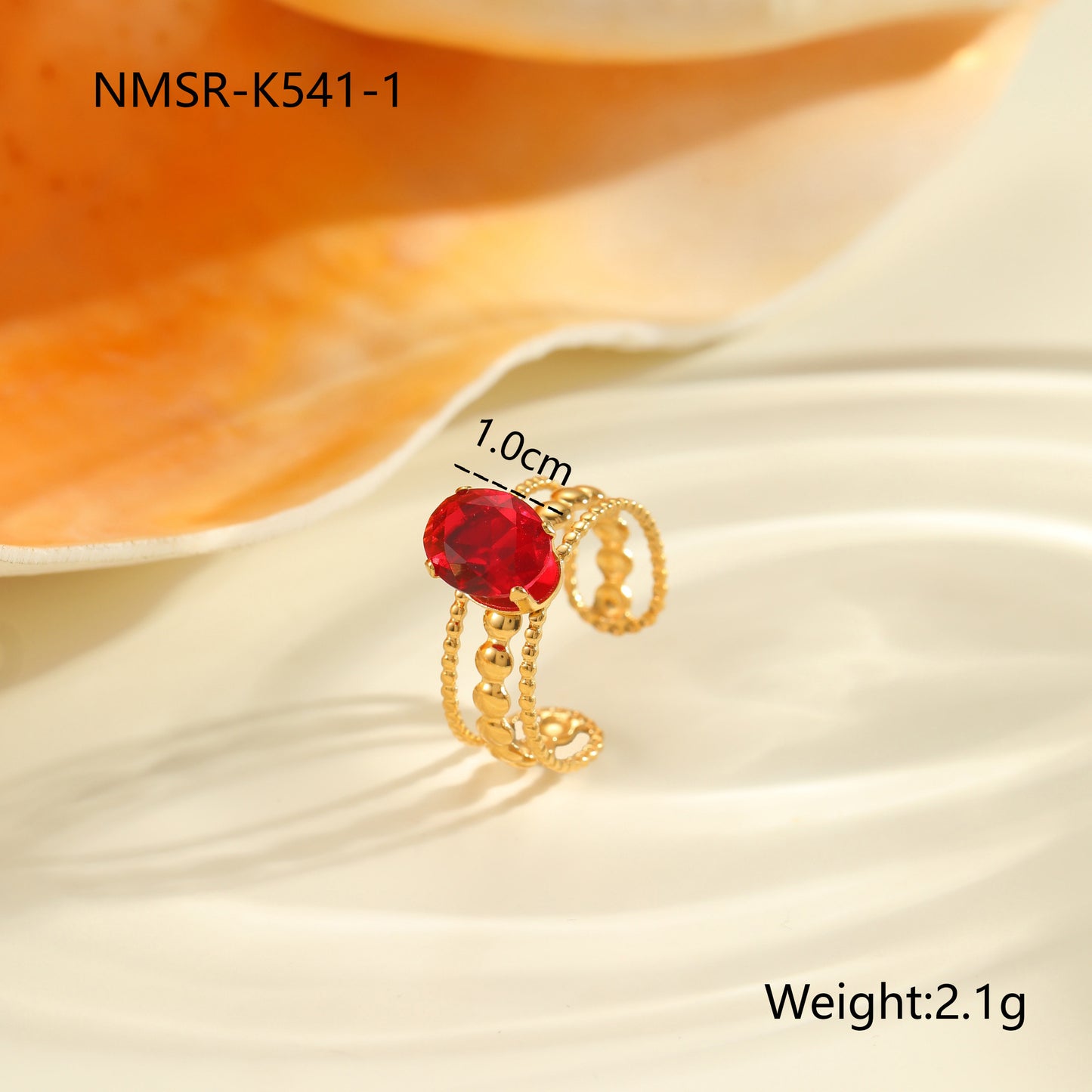Red Zircon Ring - Titanium Steel Open-end Bold Geometric Design