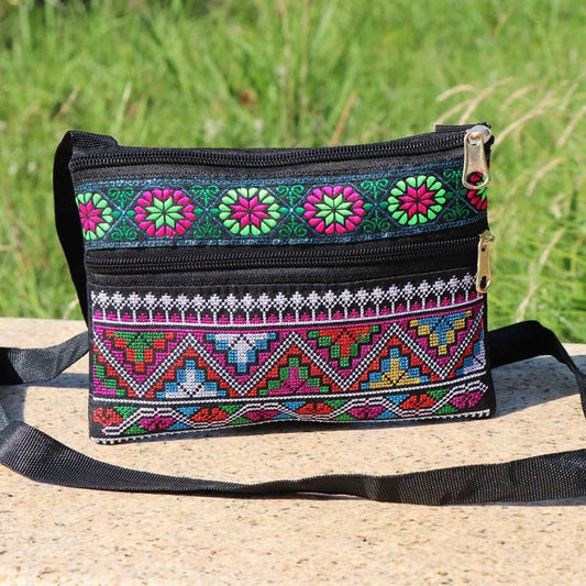 Shoulder Crossbody Bag - Double-layer Zipper Embroidered Women's Bag