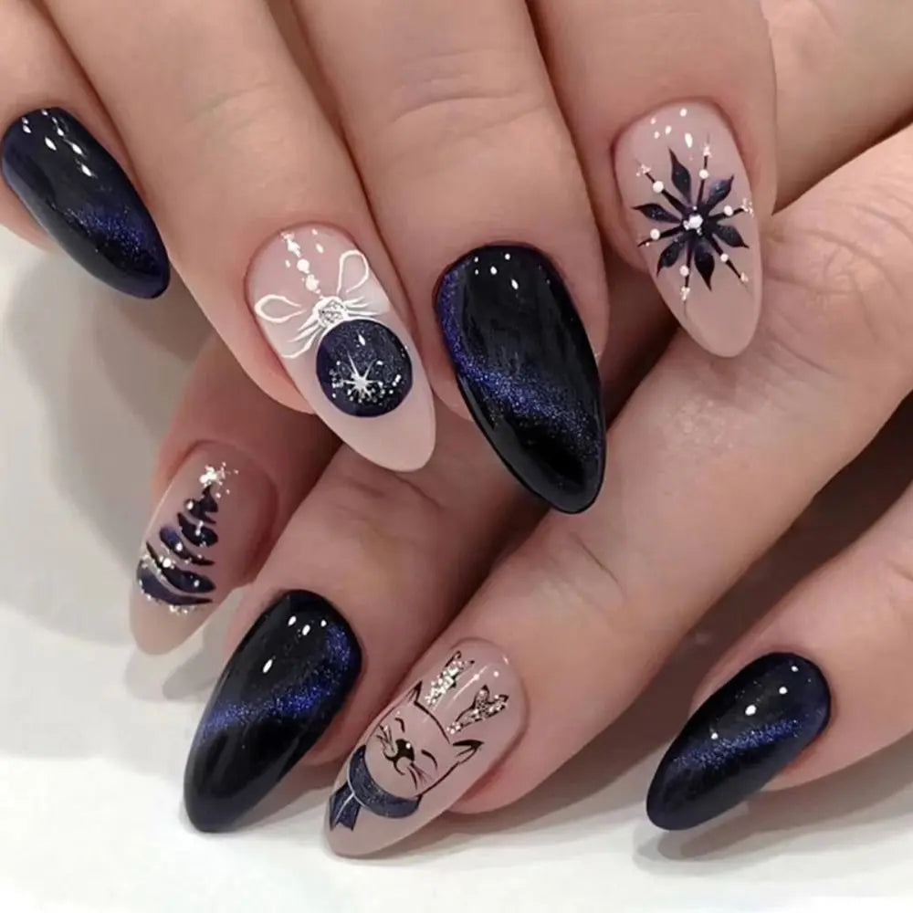 24Pcs Long Almond False Nails Various Styles French Press On Nails Newest Fake Nails DIY Manicure Detachable Nail Tips