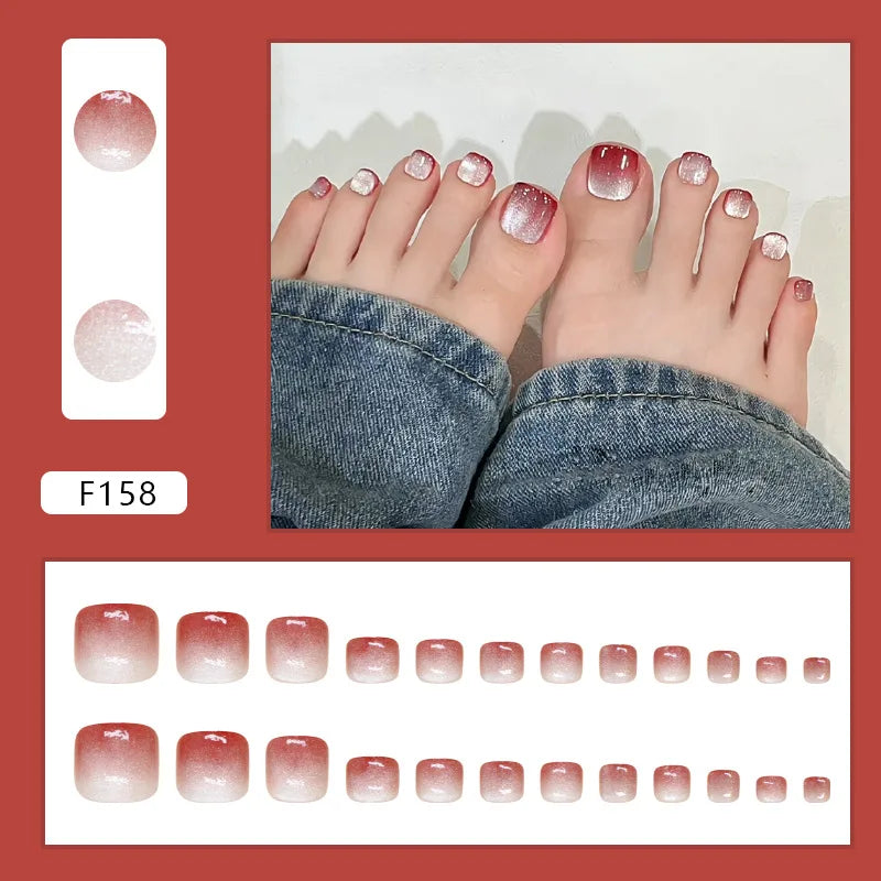 Toenail Holiday Press on Nails Cat Eye Red Gradient Beautiful Nails