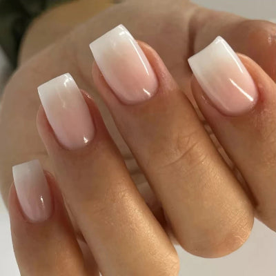 Romantic French White Nude Pink Gradient Chic Varied Short
