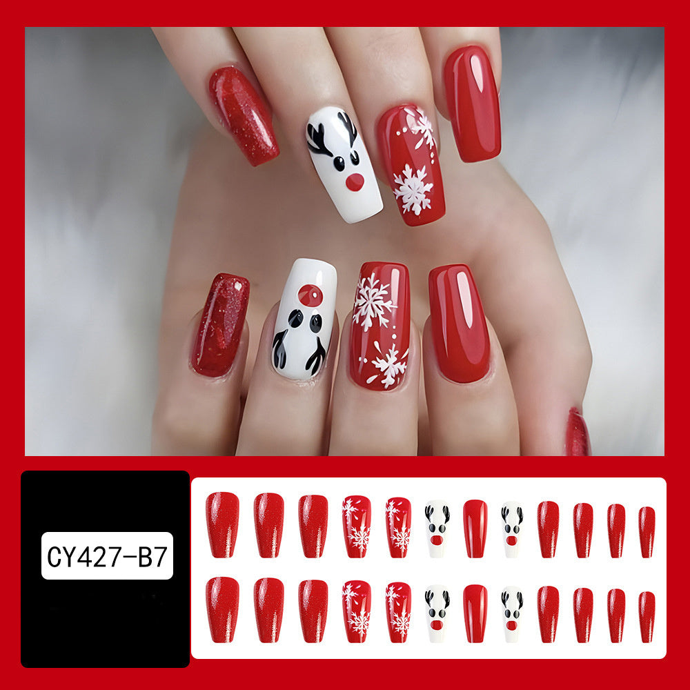 Christmas False Nails Hat Striped Snowflake Nail Art