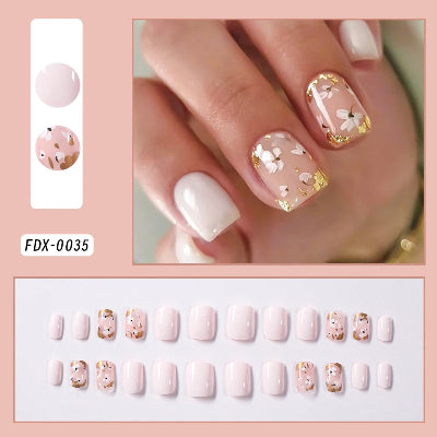 Square Head Flower Design Fake Nail Tips Acrylic Floral Wearable Ballet False Nail Artificial Full Cover Press on Nails