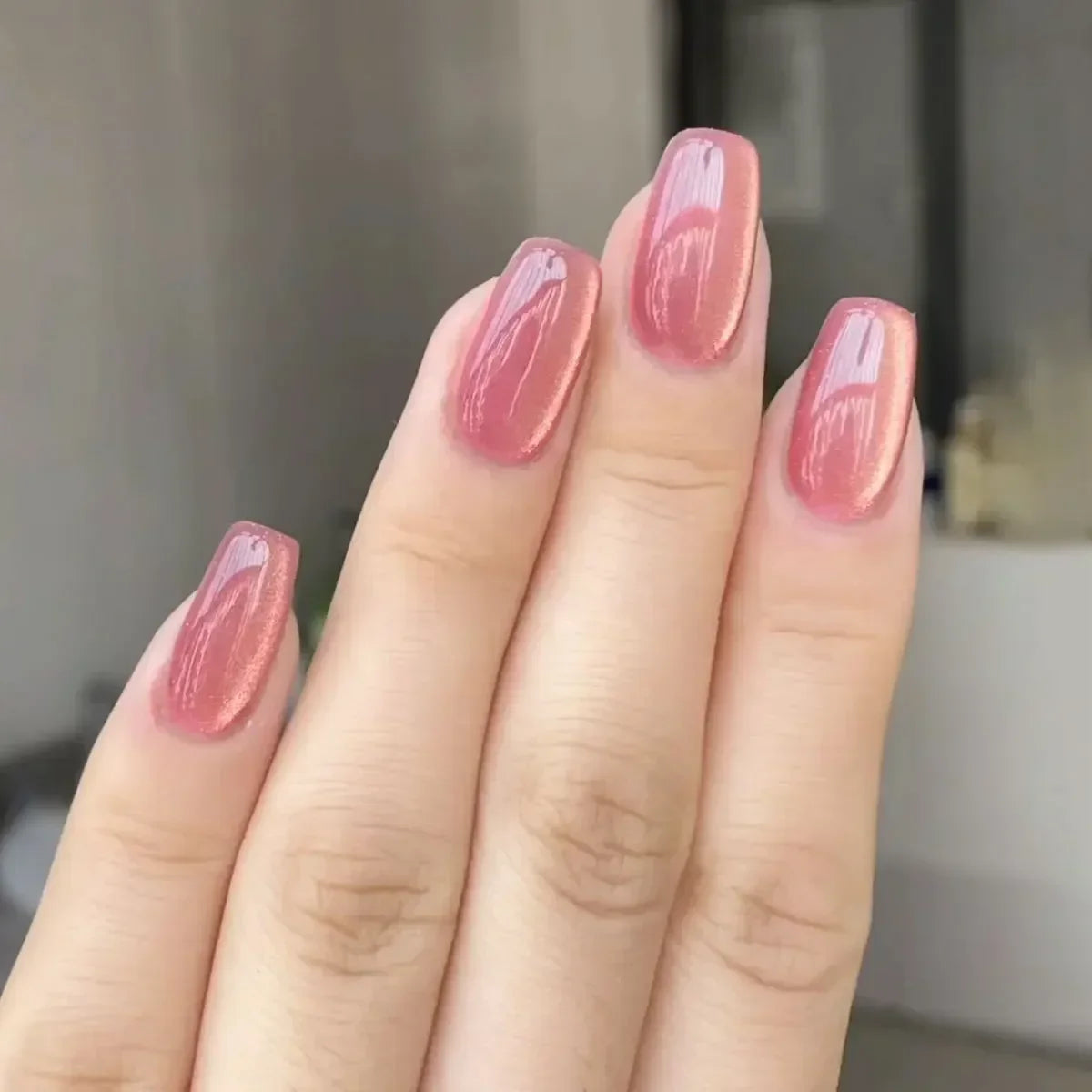 Purple Cat Eye Fake Nails Square Head French Ballet Nails Short Press on Nails