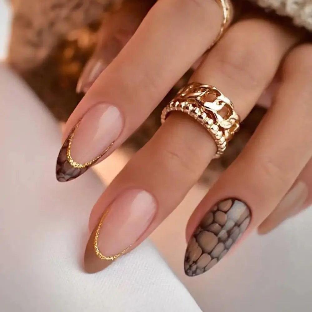 24Pcs Long Almond False Nails Various Styles French Press On Nails Newest Fake Nails DIY Manicure Detachable Nail Tips